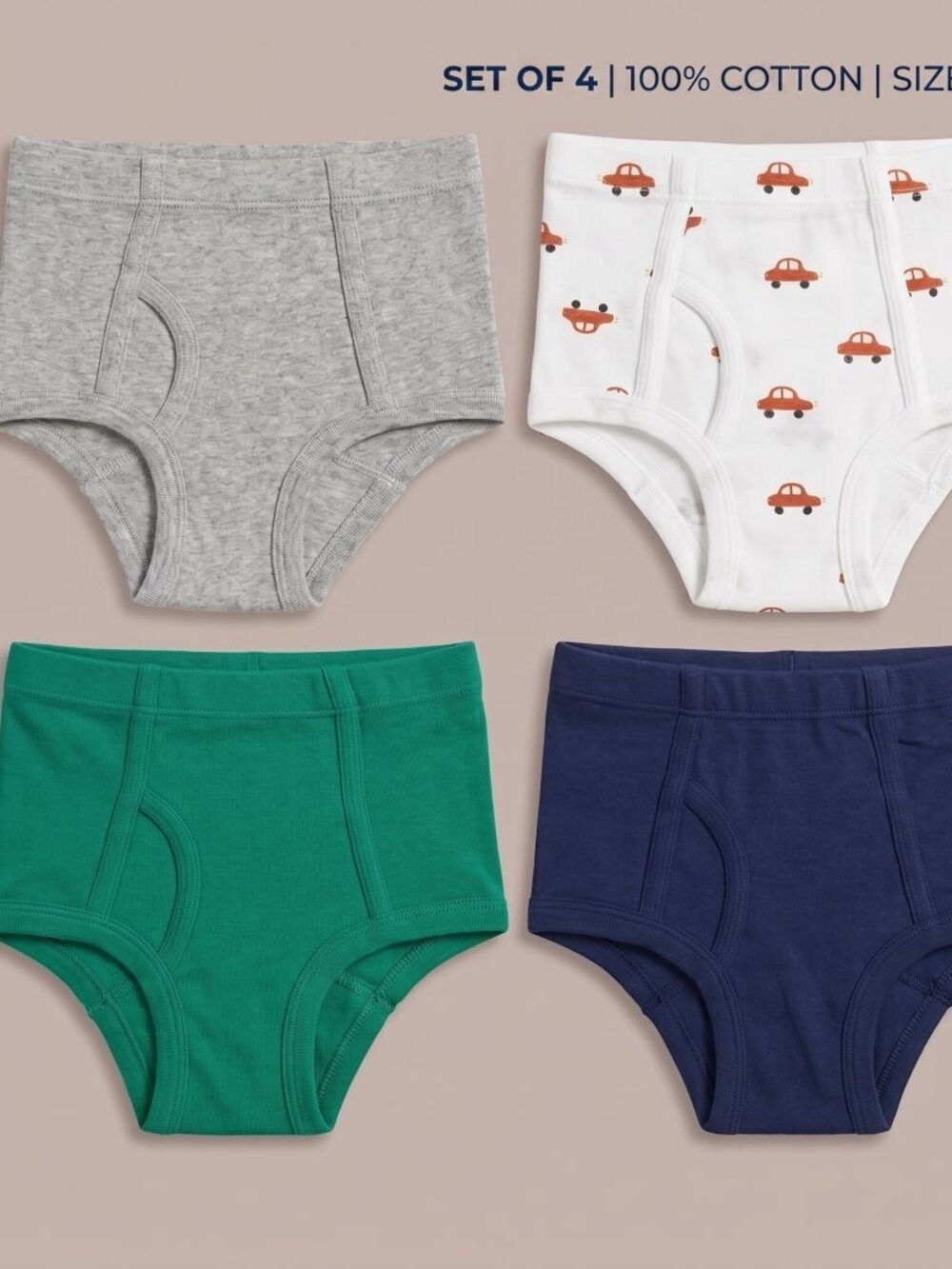 NWT Toddler Boys Briefs Underwear Set 4-Pack Cotton Cars Solid 5